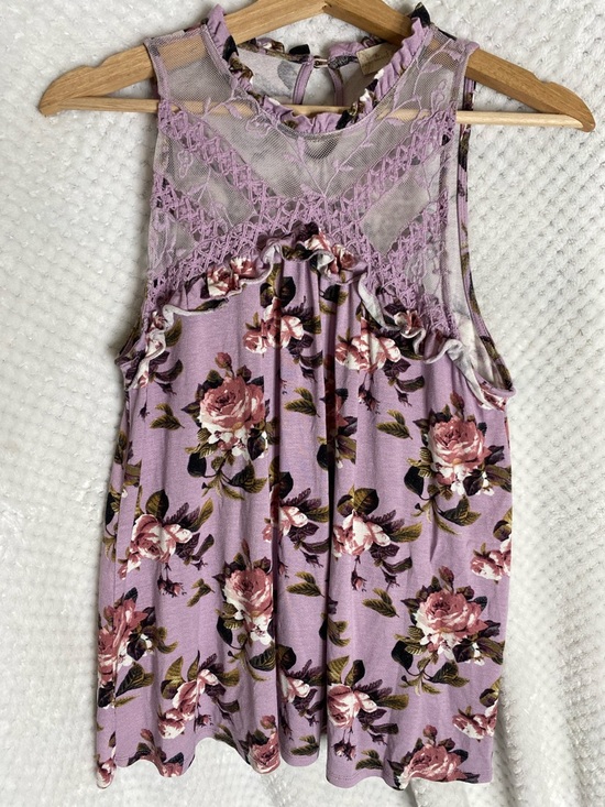 Altar'd State Tops - Altar'd State Lavender Floral Lace Yoke Tank Top